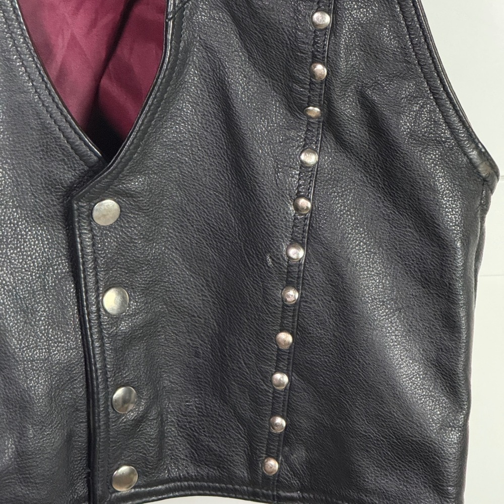 Vintage Heavyweight Premium Leather Biker Vest Studded Women's Moto Side Lace L - Picture 3 of 7